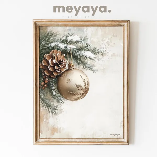 Christmas Gold Ornament Vintage Holiday Art Print