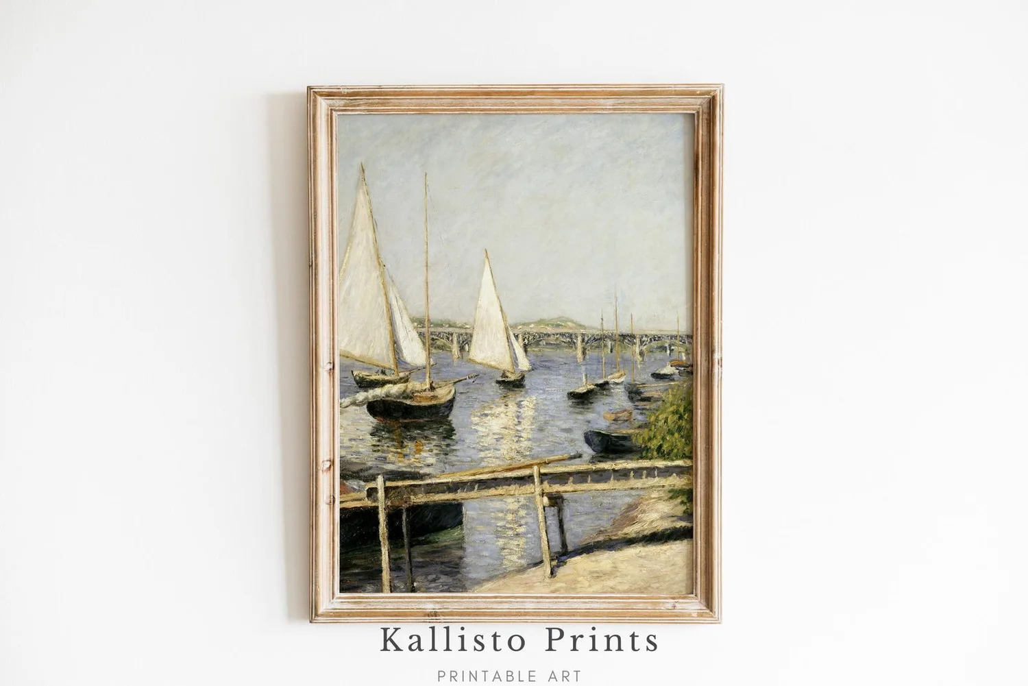 Vintage Sailboat Harbor Art Print, Coastal Decor
