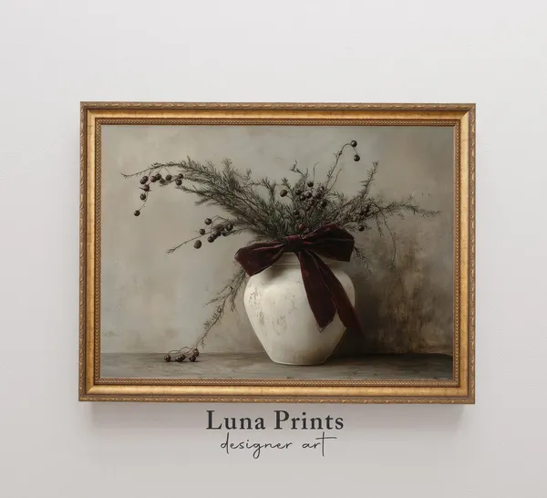 Holiday Floral Art Moody Christmas Botanical Art Print