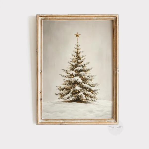Christmas Tree Print, Vintage Style Winter Holiday Art