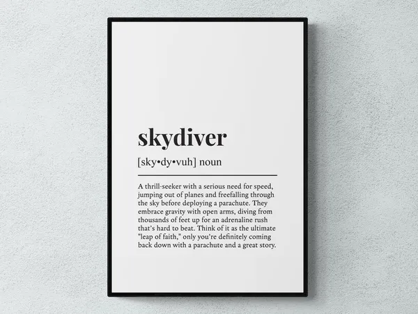 Skydiver Funny Definition, Typography Poster Print