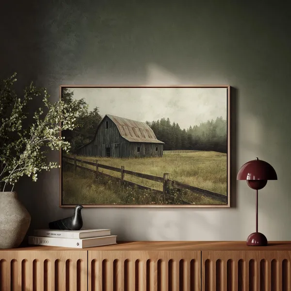 Rustic Blue Barn Vintage Rural Landscape Art Print
