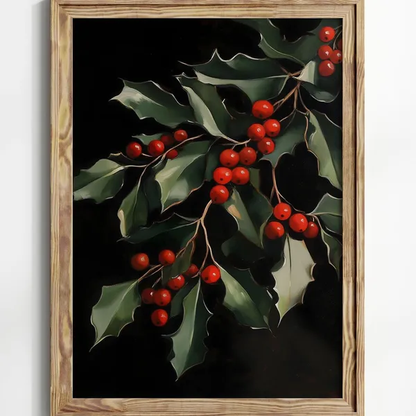 Christmas Berry Holly Dark Academia Wall Art