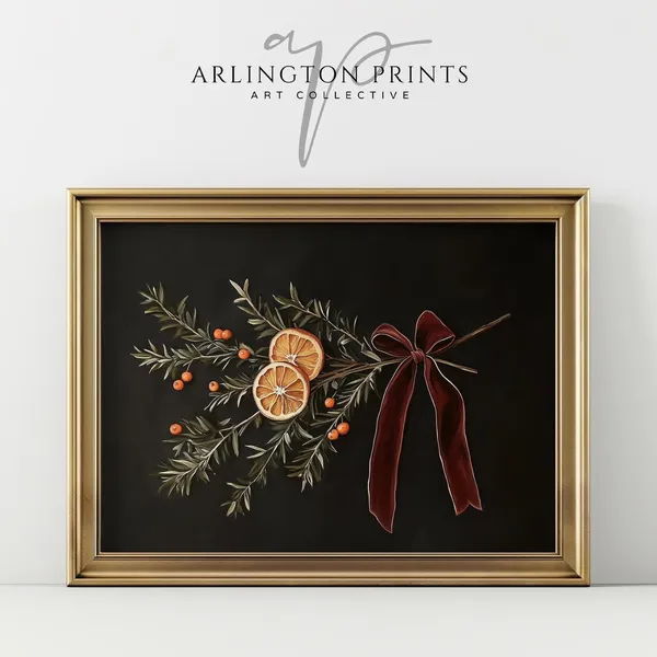 Vintage Moody Christmas Greenery Art Print