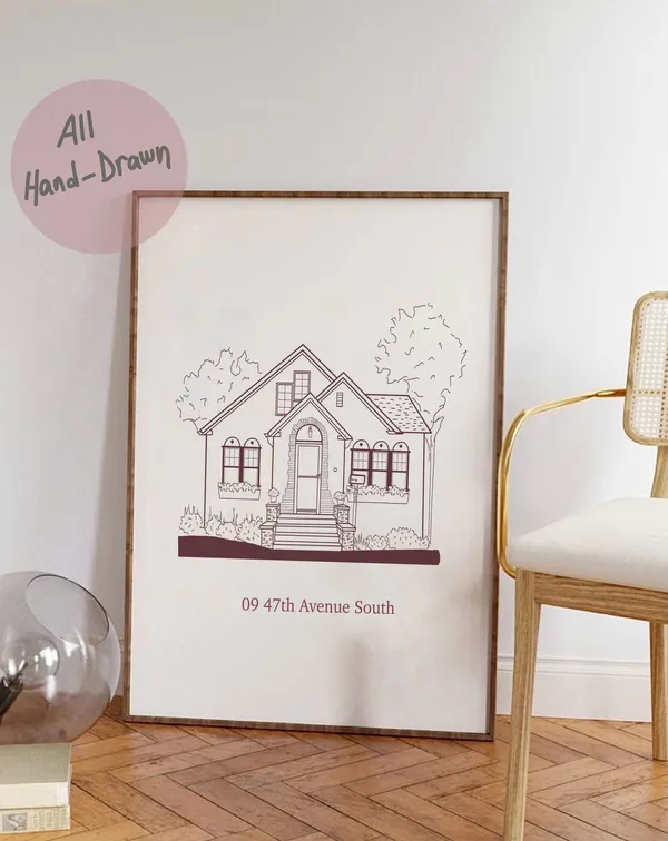 Custom House Portrait Personalized House Line Art Print