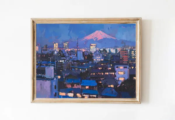 Tokyo Night Cityscape Poster, Retro Japan Travel