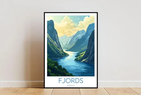Norway Fjords Travel Poster, Scandinavia Wall Art
