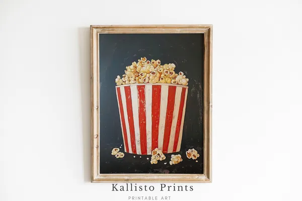 Vintage Popcorn Bucket Art Print, Retro Kitchen Decor