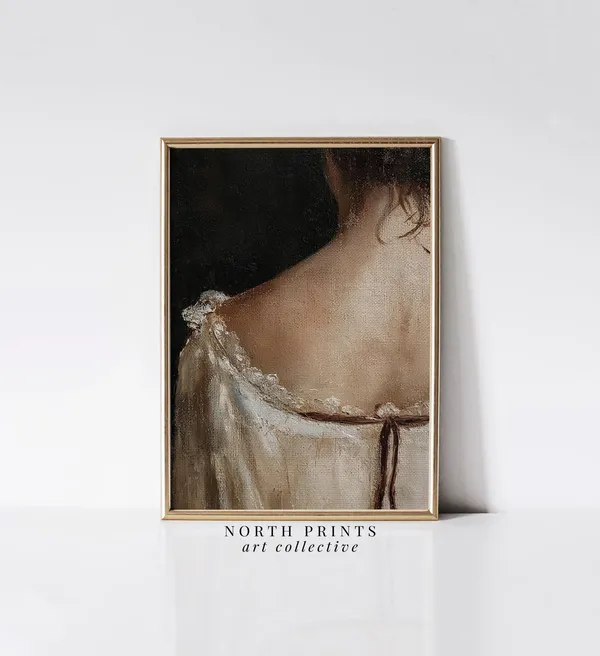 Woman Portrait Painting, Moody Neutral Wall Art Print
