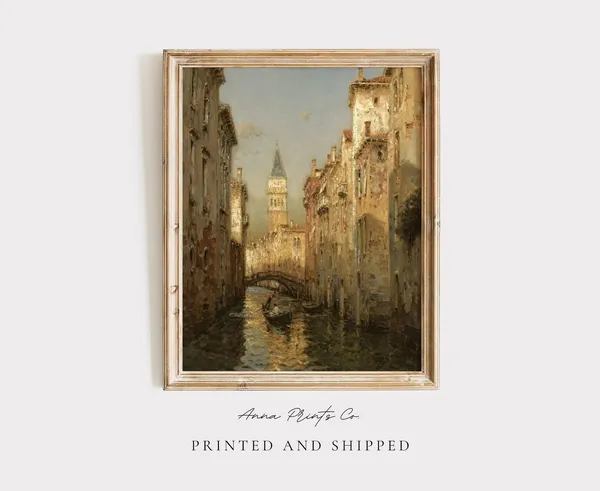 Venice Canal Painting, Vintage Italian Cityscape Art Print