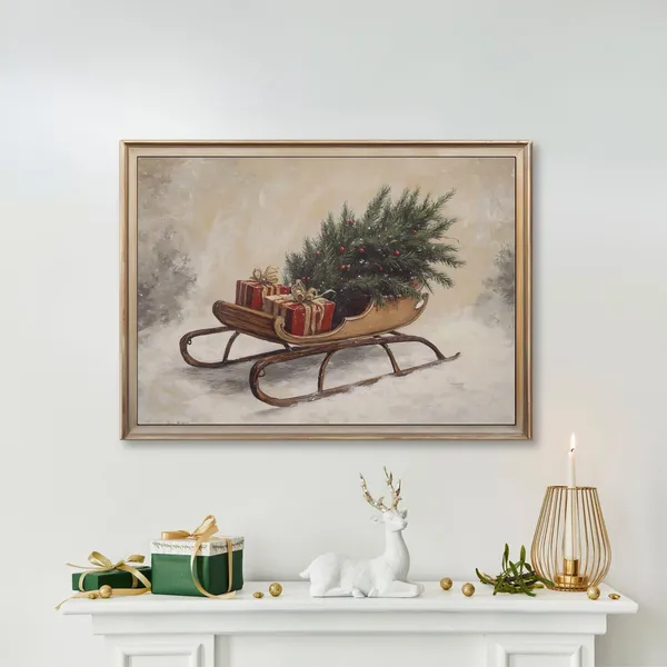 Christmas Sleigh Farmhouse Wall Art, Rustic Vintage Print