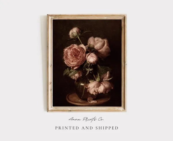 Still Life With Peonies Vintage Floral Art Print