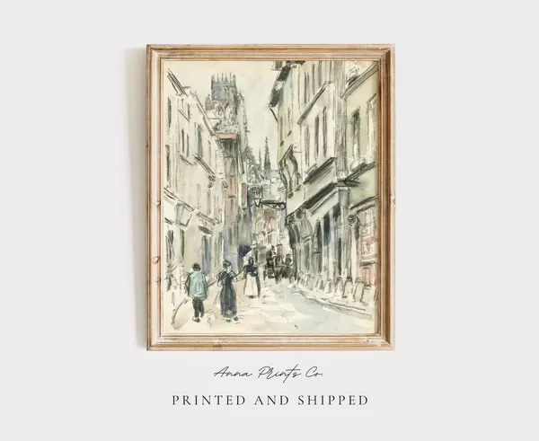 Paris Street Watercolor Sketch, Camille Pissarro Art Print