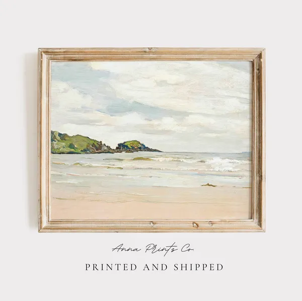 Vintage Beach Painting, Coastal Landscape Art Print