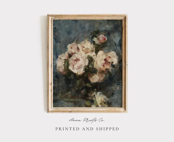 Antique Still Life With Roses, Victorian Art Print