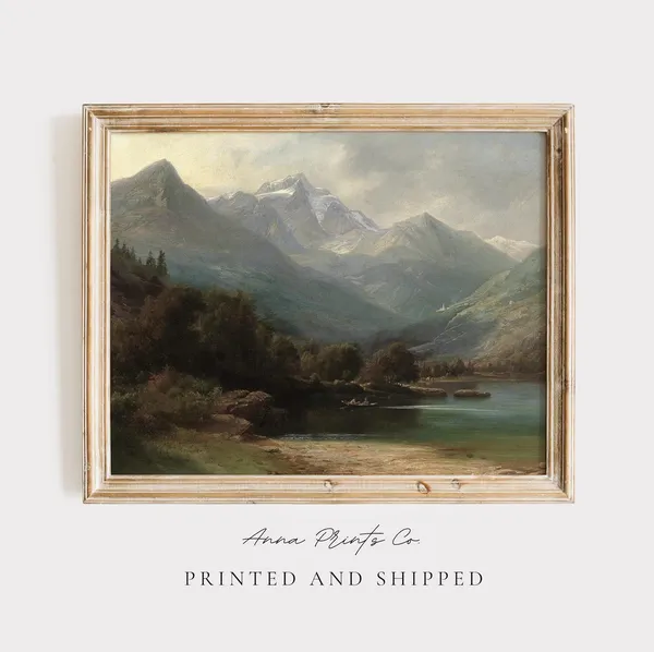Vintage Mountain Lake Scenic Landscape Art Print