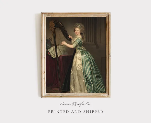 Antique Woman With Harp Portrait, Baroque Art Print