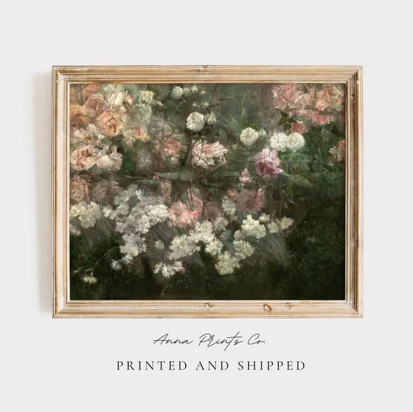 Victorian Rose Garden Abstract Art Print, Cottagecore
