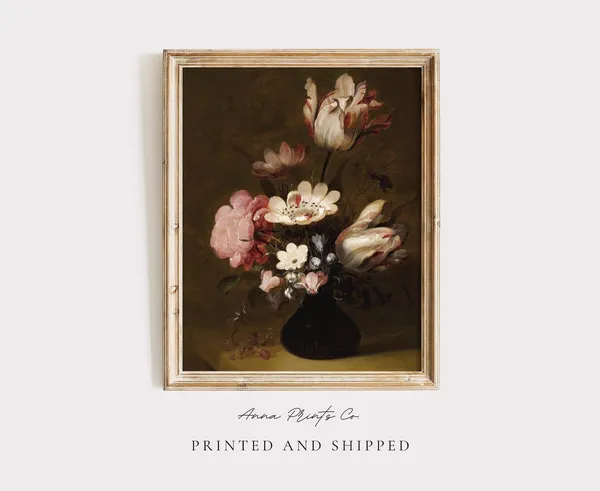 Vintage Floral Still Life, Baroque Wall Art Print
