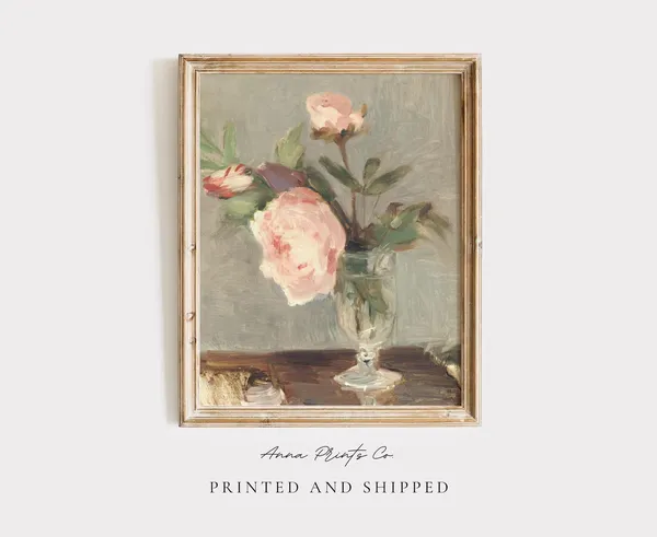 Antique Peonies Still Life, Victorian Wall Art Print