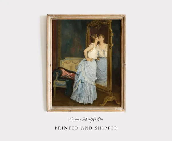 The Mirror by Auguste Toulmouche, Classical Portrait Art Print