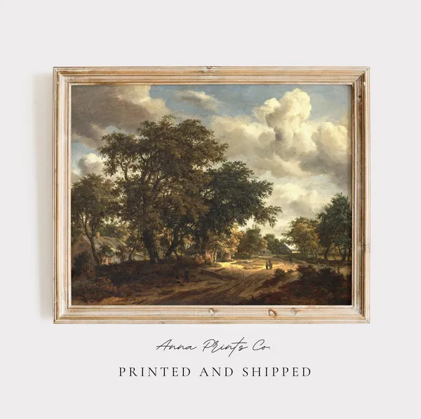 Antique Countryside Scene Art Print, Farmhouse Decor