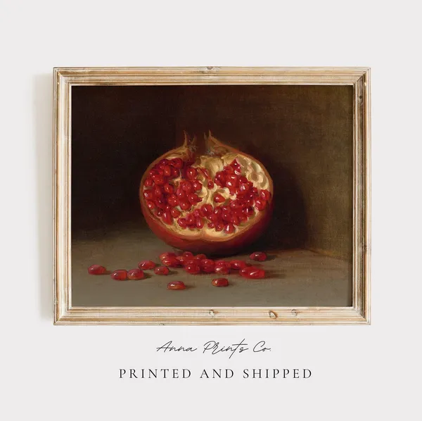 Vintage Pomegranate Still Life Art Print, Farmhouse Kitchen