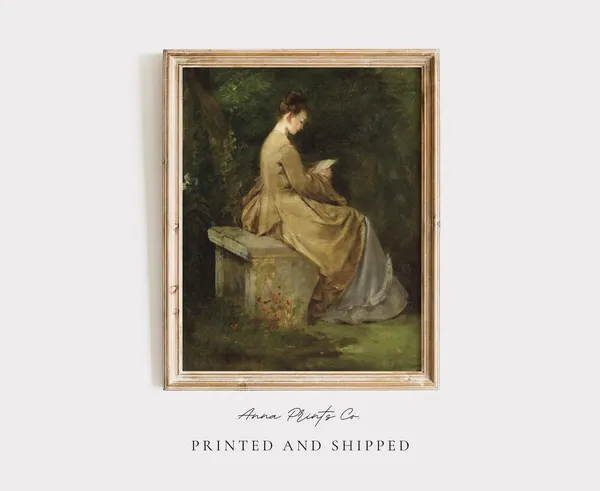 Young Woman Reading Victorian Portrait, Vintage Art Print