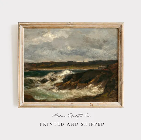 Vintage Rocky Coast Beach Landscape Art Print, Victorian