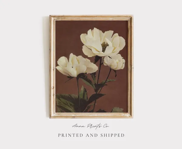 Antique Peony Painting, Vintage Japanese Art Print