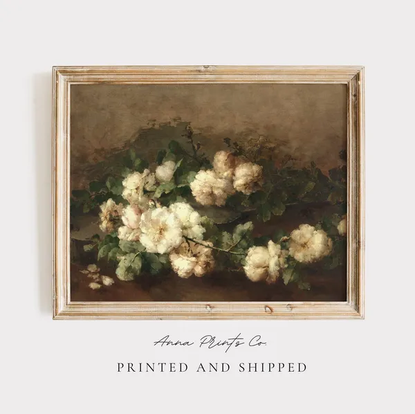 Vintage Still Life With Roses, Cottage Farmhouse Art Print