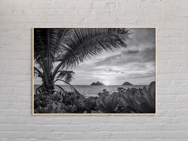 Oahu Black And White Travel Poster, Hawaii