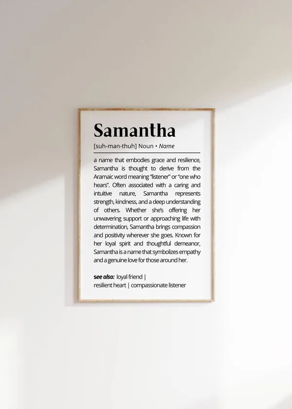 Samantha Name Definition Minimalist Personalized Art Print