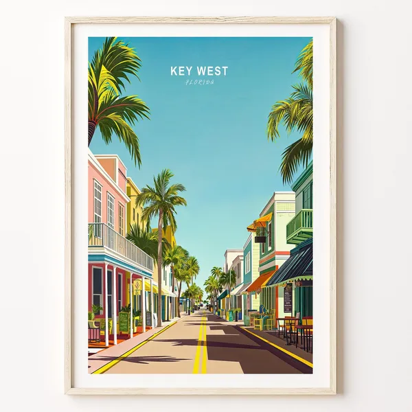 Key West Minimalist Travel Poster, Florida Cityscape