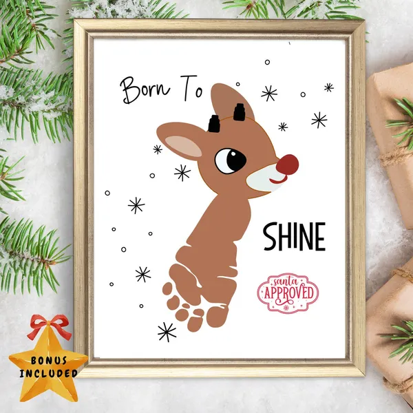 Reindeer Footprint Art Christmas Winter Poster Print