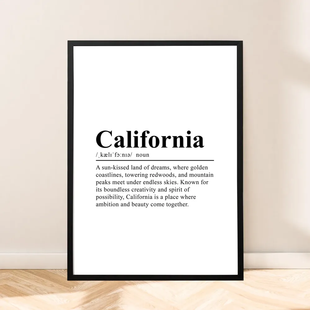 California Travel Dictionary Print, Wall Art Poster