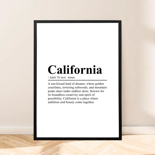 California Travel Dictionary Print, Wall Art Poster