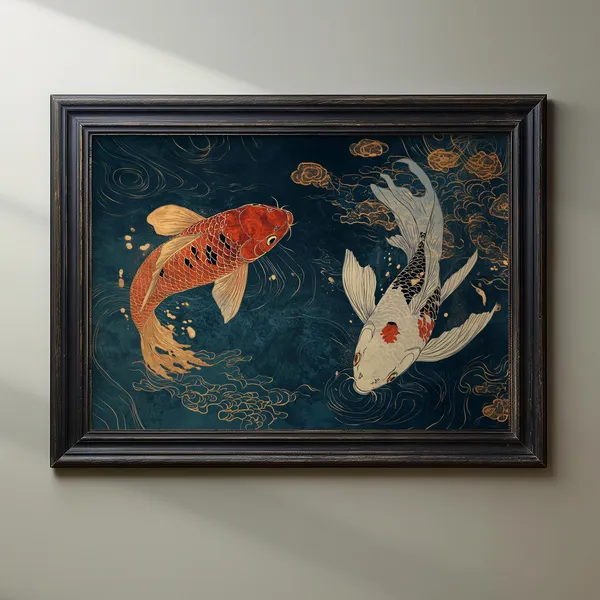 Koi Fish Japanese Art Print, Traditional Koi Painting