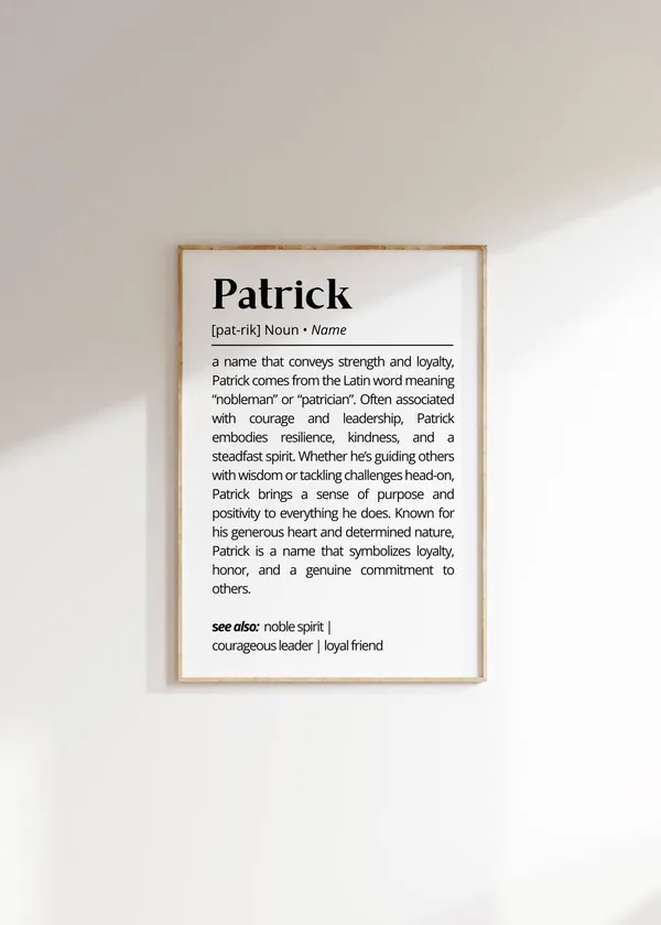 Patrick Name Definition Personalized Typography Art Print