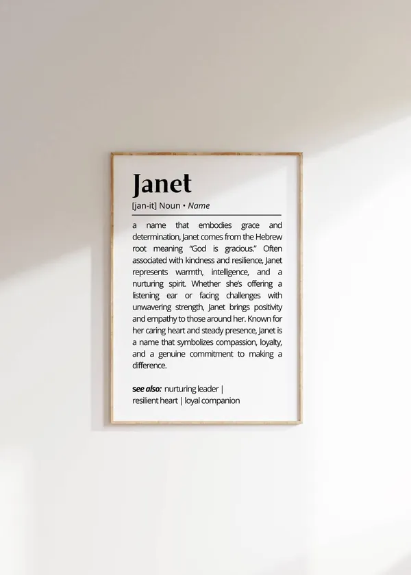Janet Name Definition Minimalist Typography Art Print