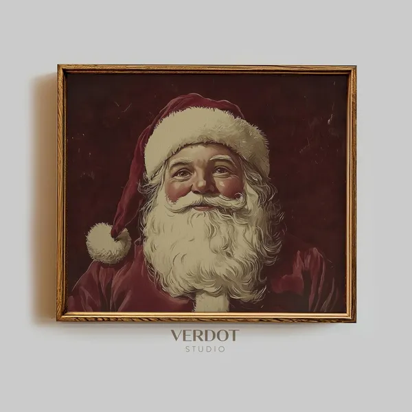 Burgundy Santa Painting Christmas Poster, Holiday Decor
