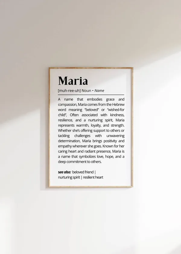 Maria Name Definition Poster, Minimalist Typography Art