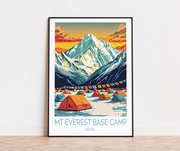 Mt Everest Base Camp Travel Poster, Nepal Wall Art