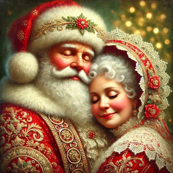 Santa And Mrs Claus Christmas Art Print, Nostalgic Decor