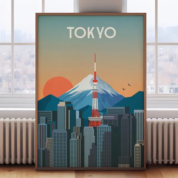 Tokyo Retro Travel Poster, Japan Wall Art Print