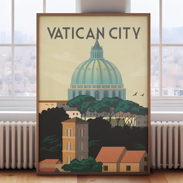 Vatican City Retro Rome Travel Poster, Italy Wall Art