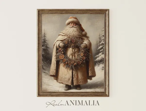 Vintage Santa Claus Art Print, Neutral Christmas Decor