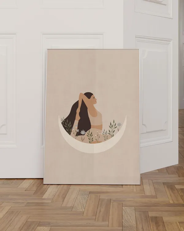 Yoga Pose Abstract Woman Boho Moon Art Print