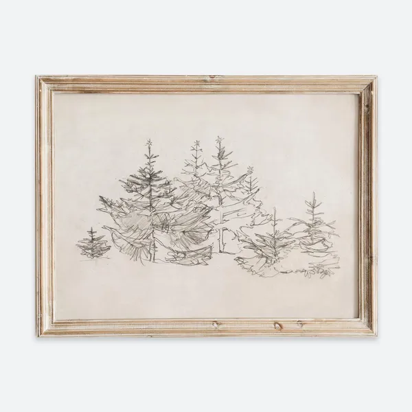 Vintage European Christmas Fir Tree Forest Sketch Poster