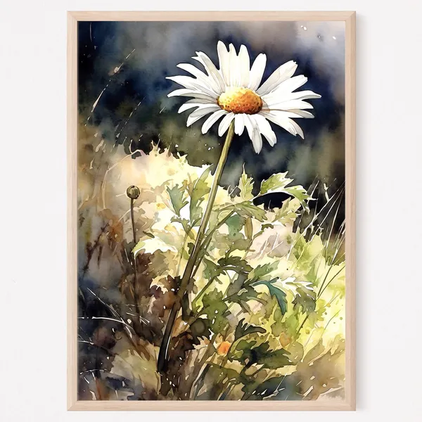 Daisy Watercolor Meadow, Floral Art Print
